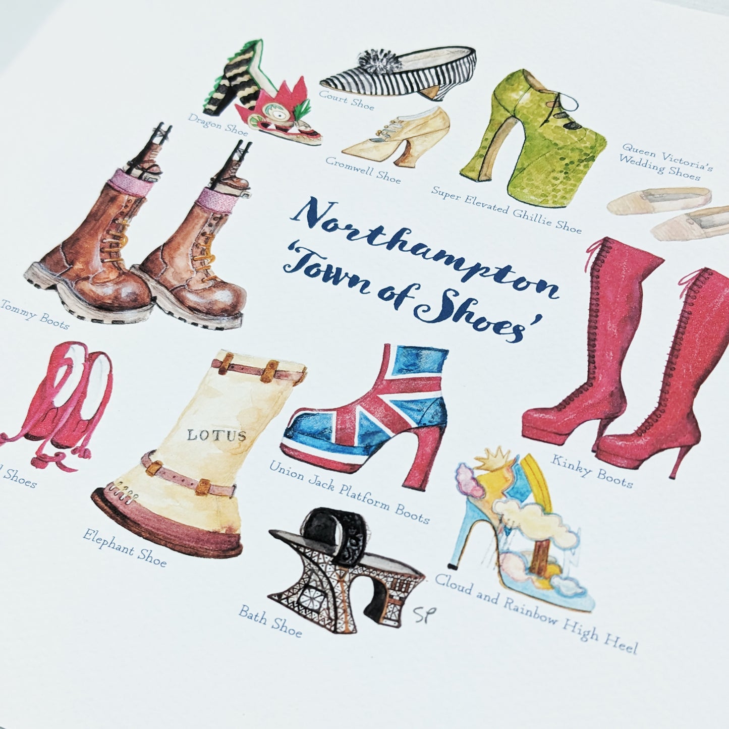 Watercolour Art Print - Northampton Museum- Town of Shoes
