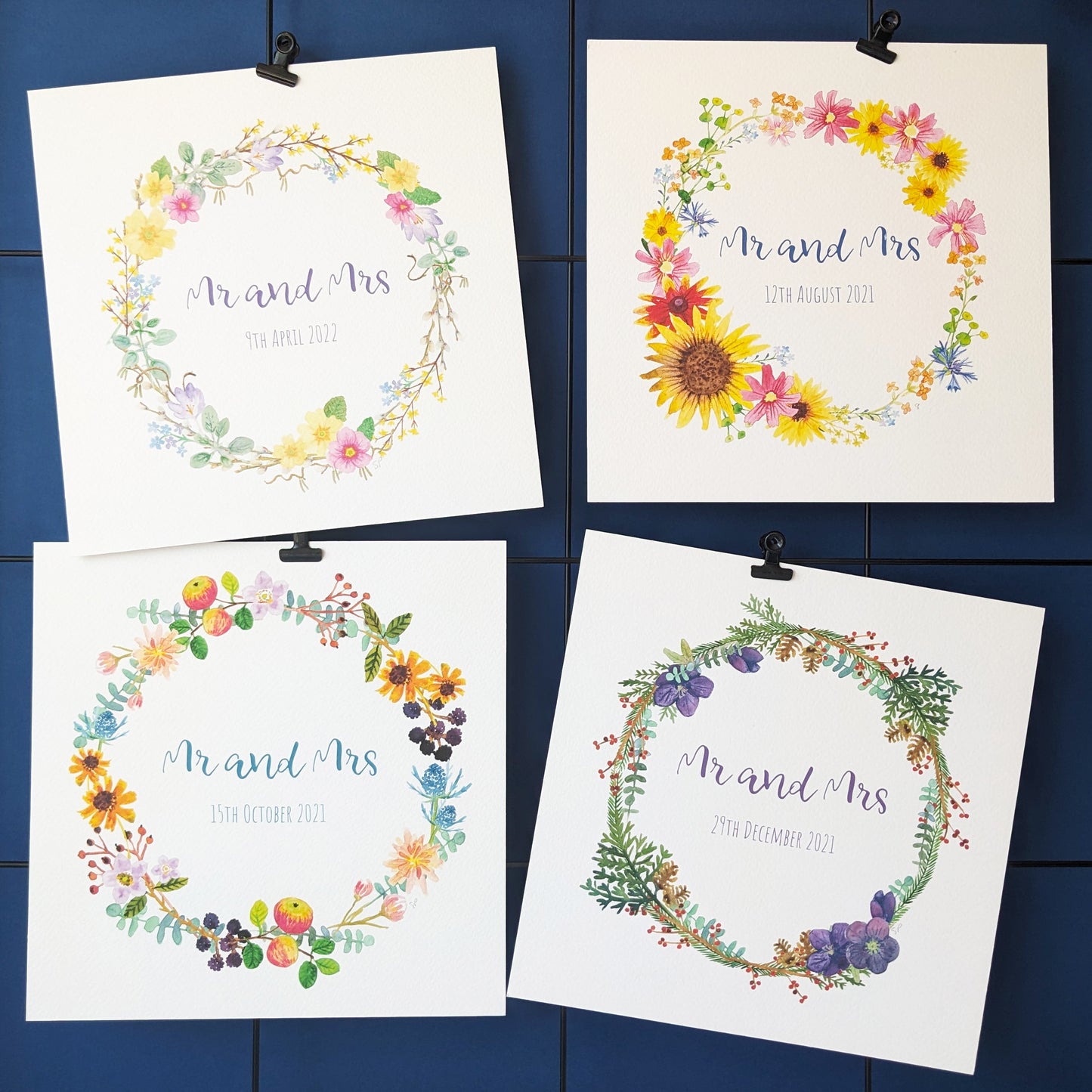 Personalised Spring Floral Wreath Art Print