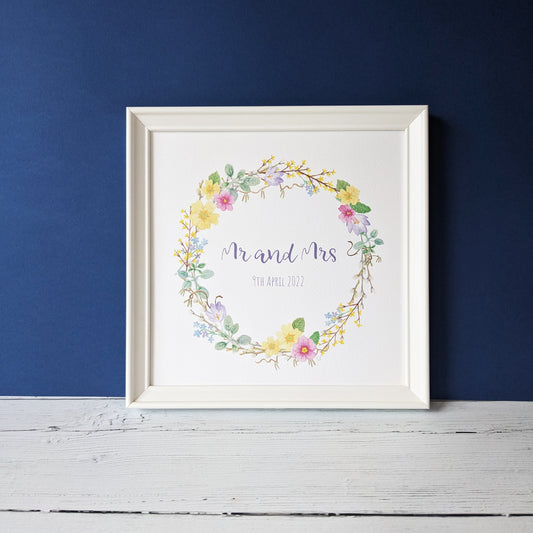 Personalised Spring Floral Wreath Art Print