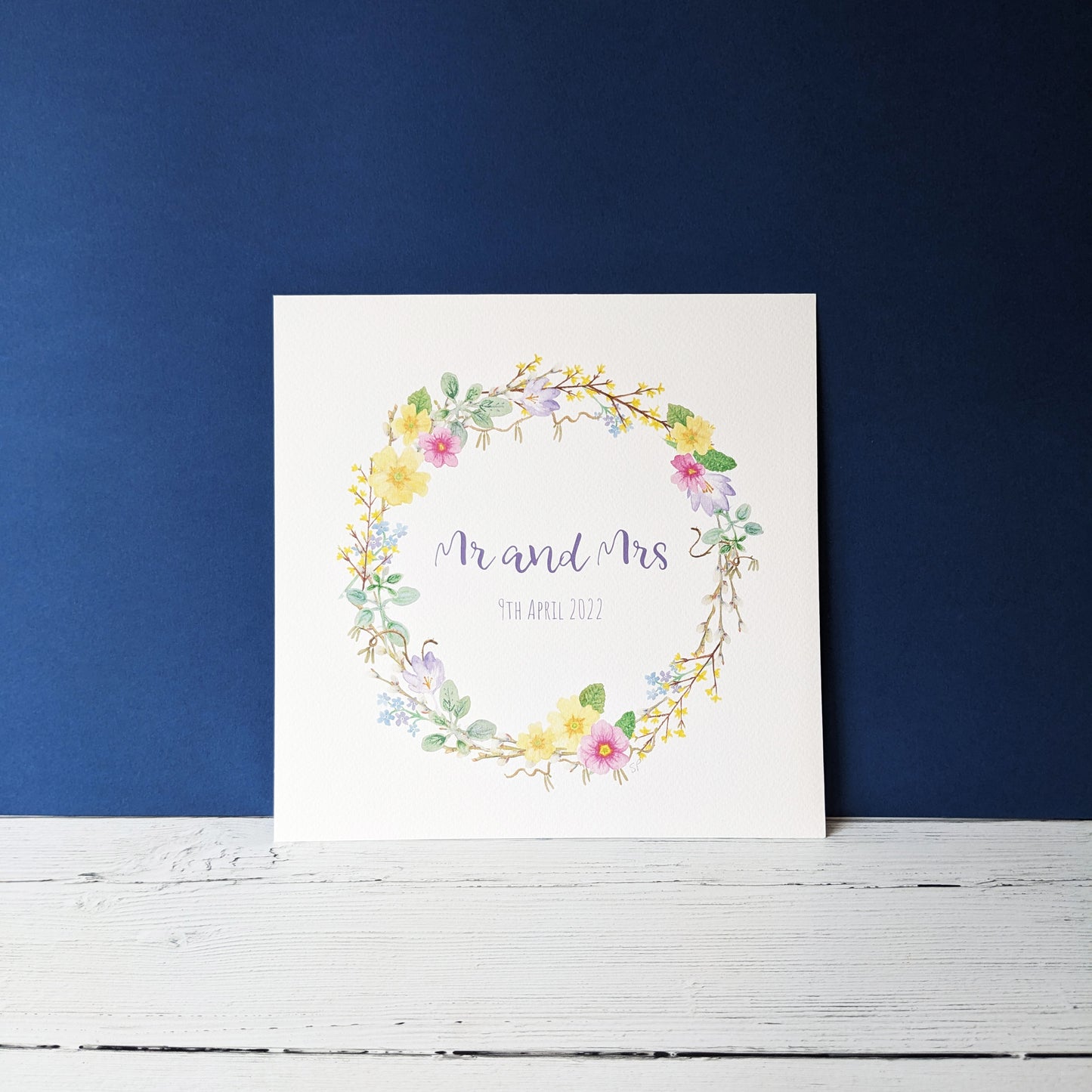 Personalised Spring Floral Wreath Art Print