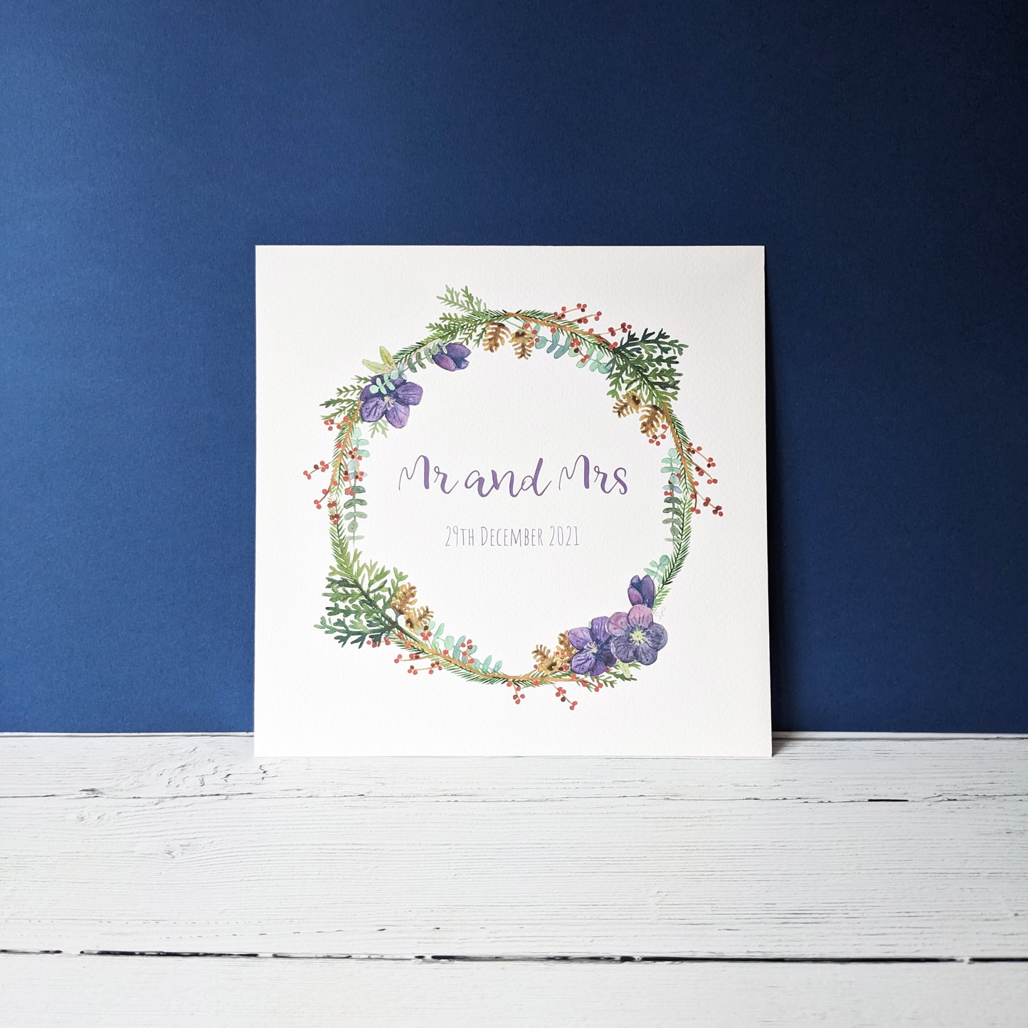 Personalised Winter Floral Wreath Art Print