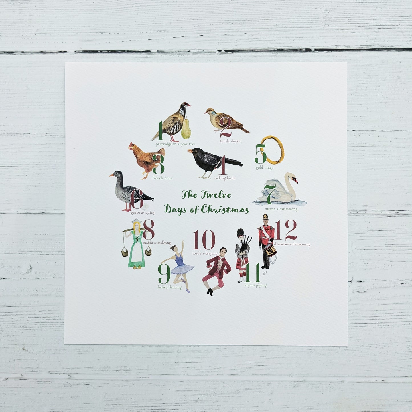 Watercolour Art Print - 12 Days of Christmas