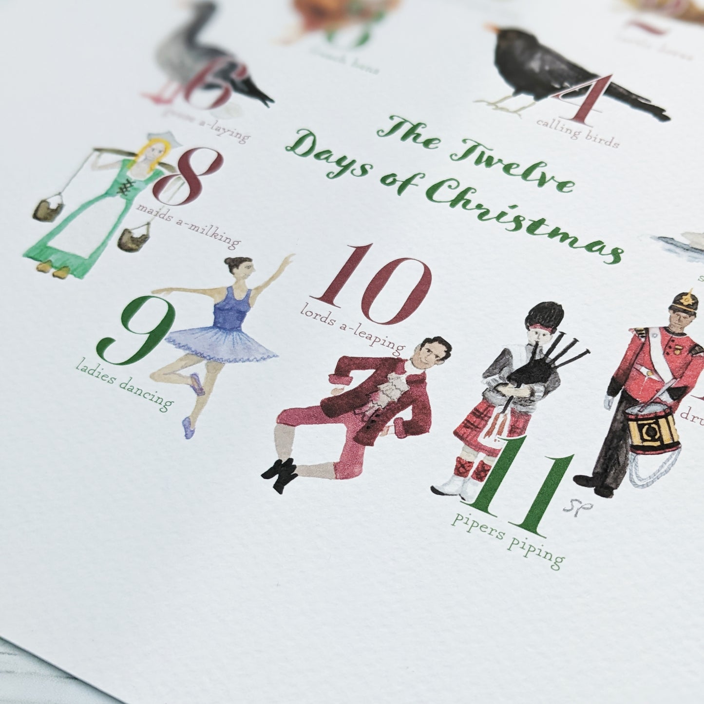 Watercolour Art Print - 12 Days of Christmas