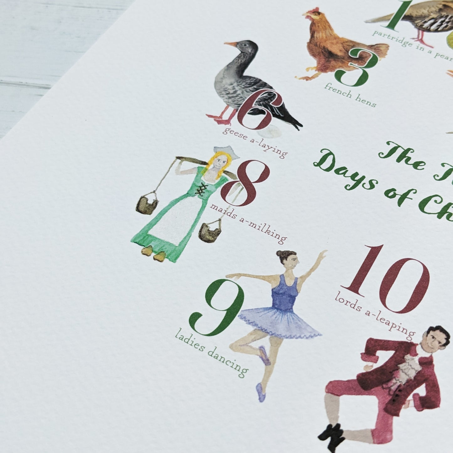 Watercolour Art Print - 12 Days of Christmas