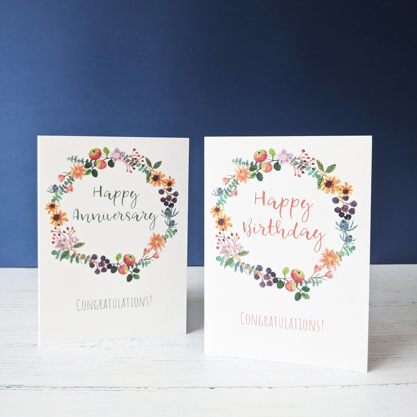 Personalised Autumn Floral Wreath Greetings Card