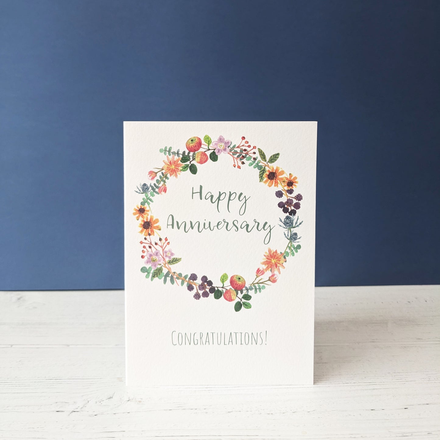 Greetings Card - Autumn Wreath - Happy Anniversary