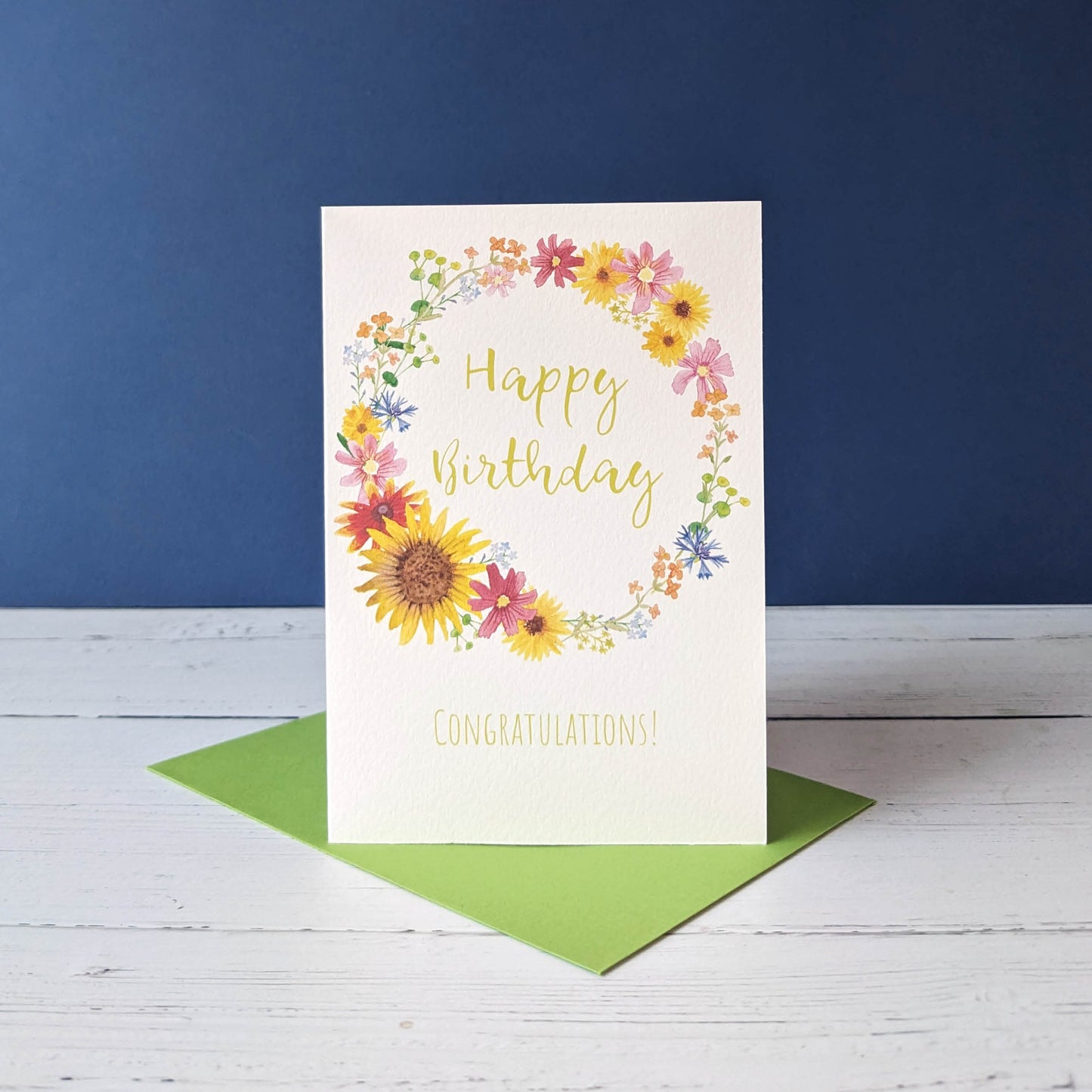 Greetings Card - Summer Wreath - Happy Birthday
