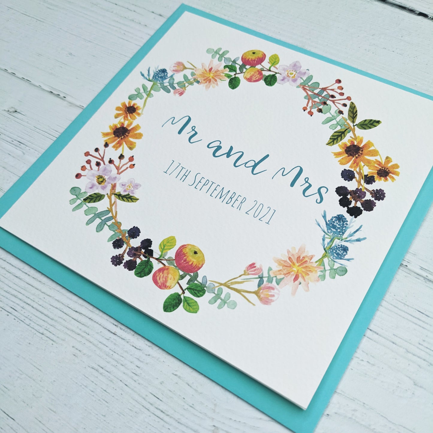 Personalised Autumn Floral Wreath Greetings Card