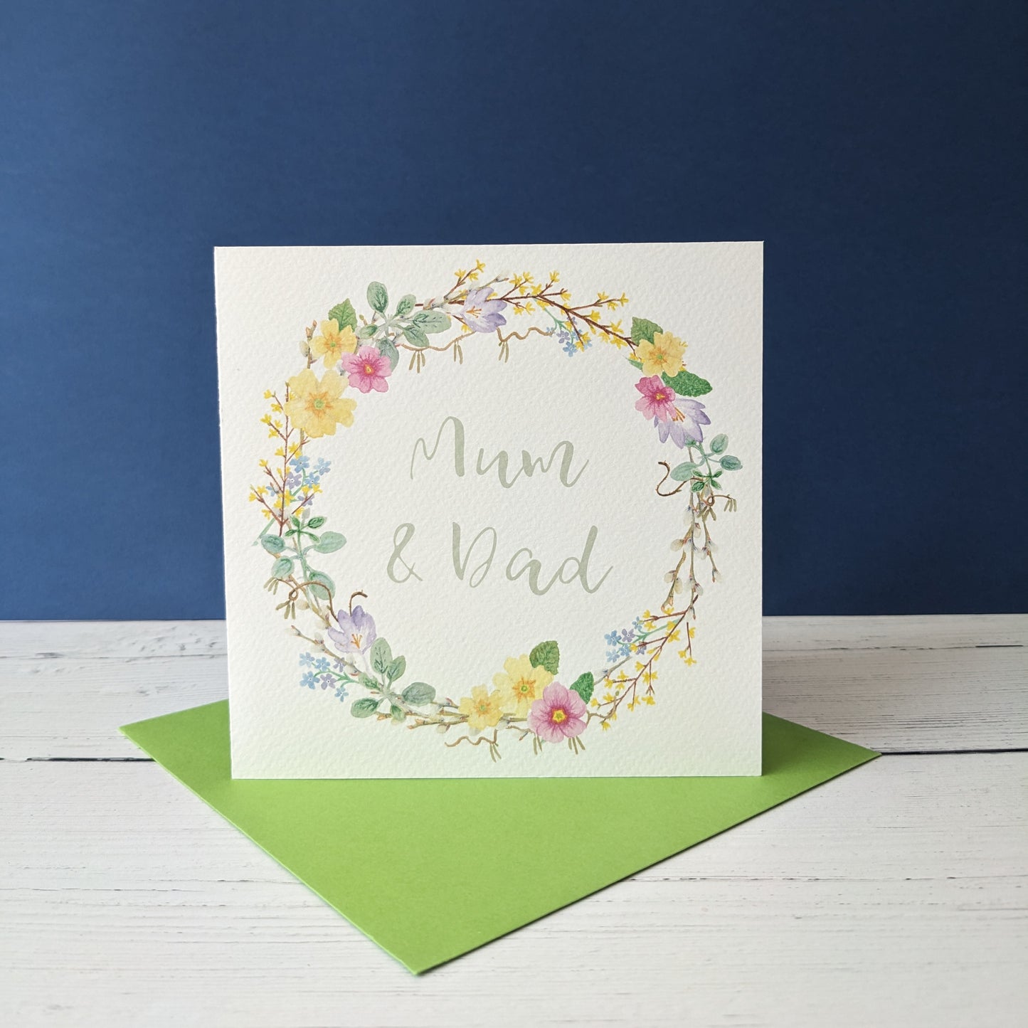 Greetings Card - Spring Wreath - Happy Anniversary