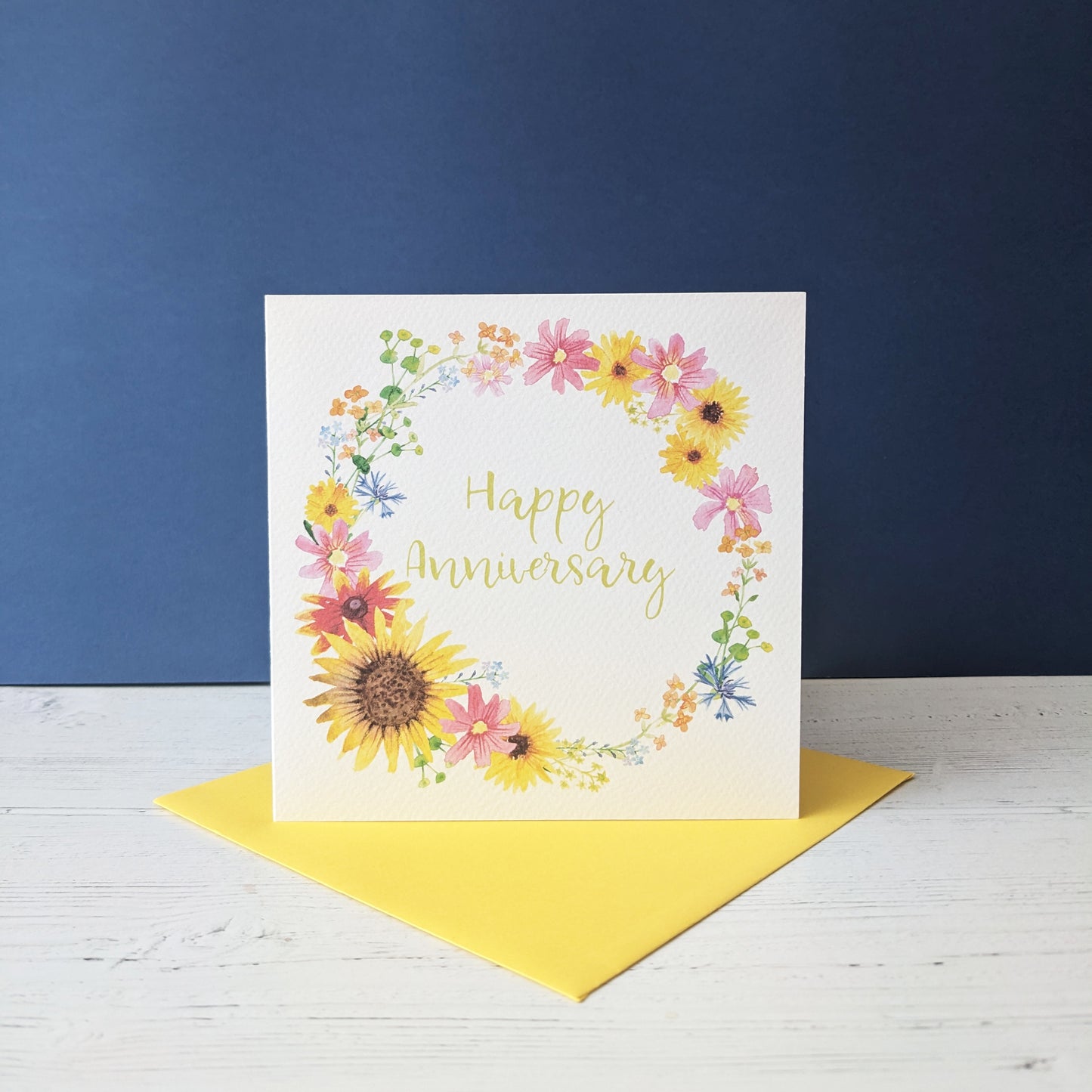 Greetings Card - Summer Wreath - Happy Anniversary
