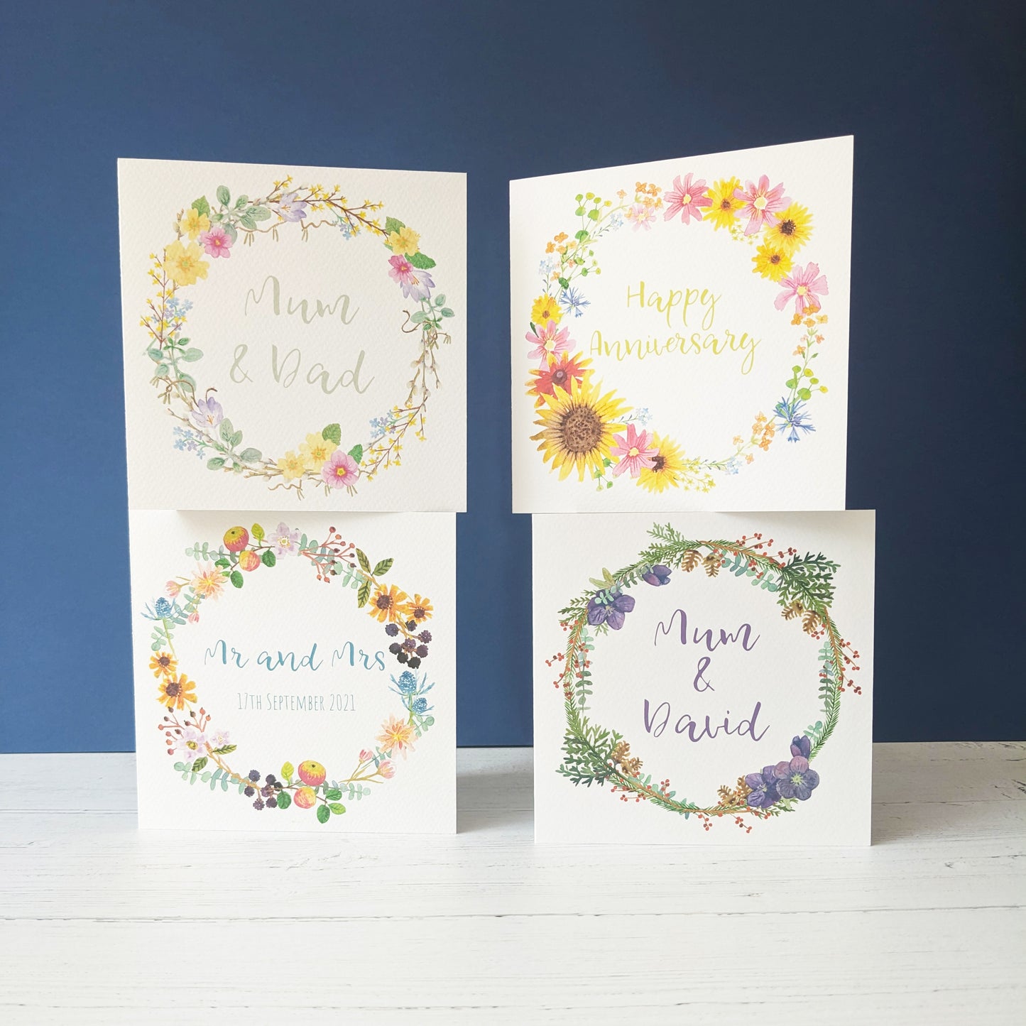 Personalised Autumn Floral Wreath Greetings Card