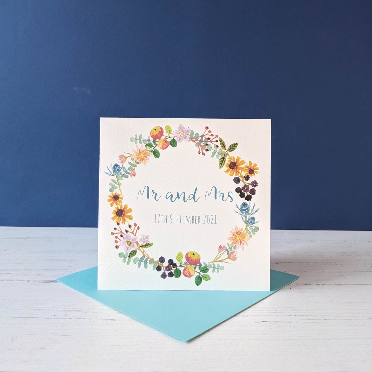 Personalised Autumn Floral Wreath Greetings Card