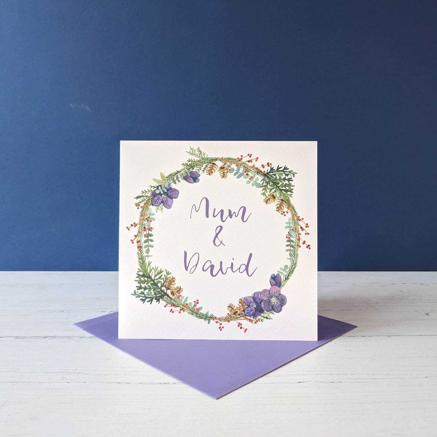 Personalised Winter Floral Wreath Greetings Card