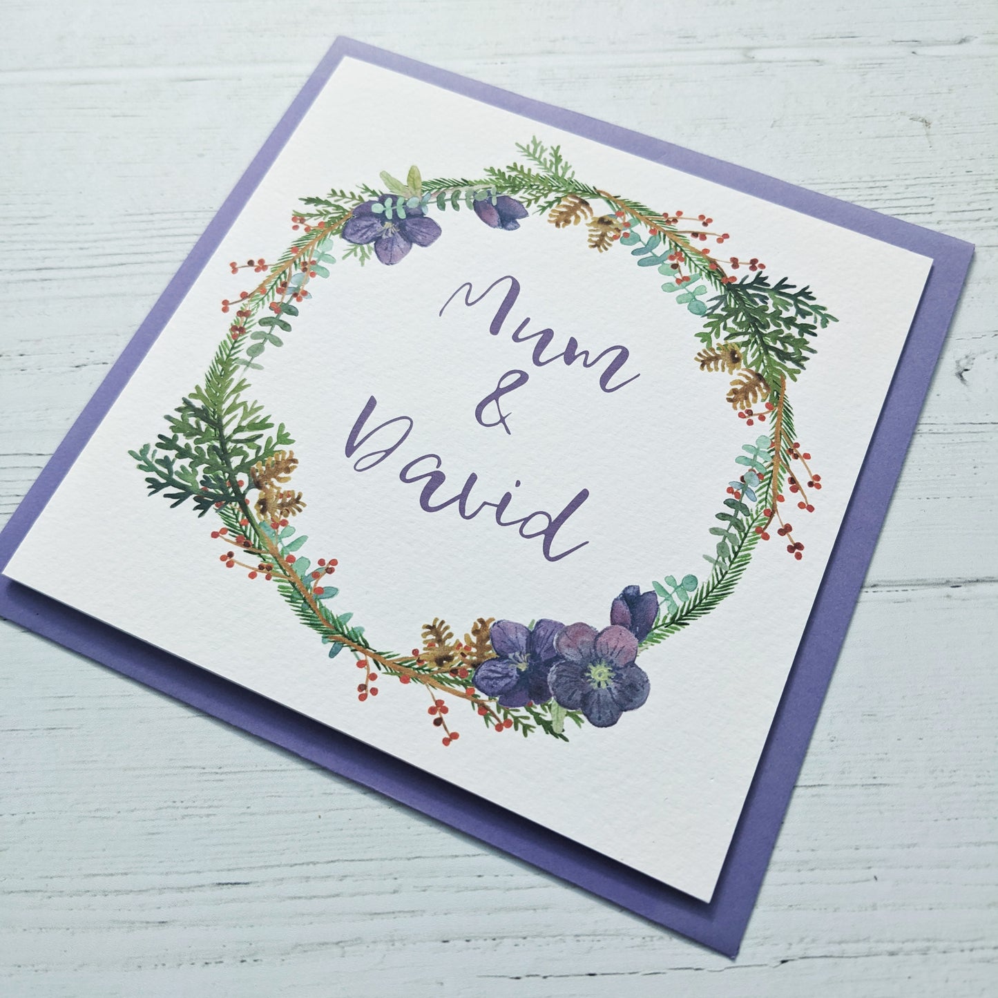 Personalised Winter Floral Wreath Greetings Card