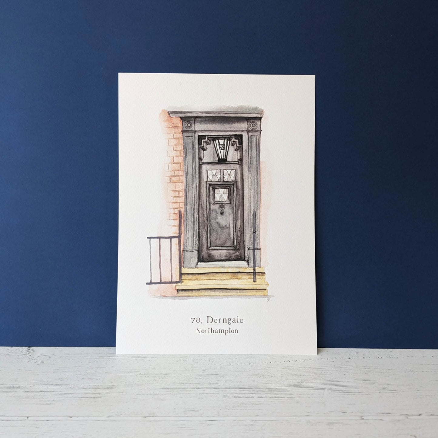 Local Watercolour Print - 78 Derngate front door, Northampton