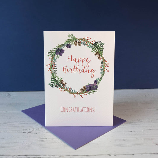 Greetings card - Winter Wreath - Happy Birthday