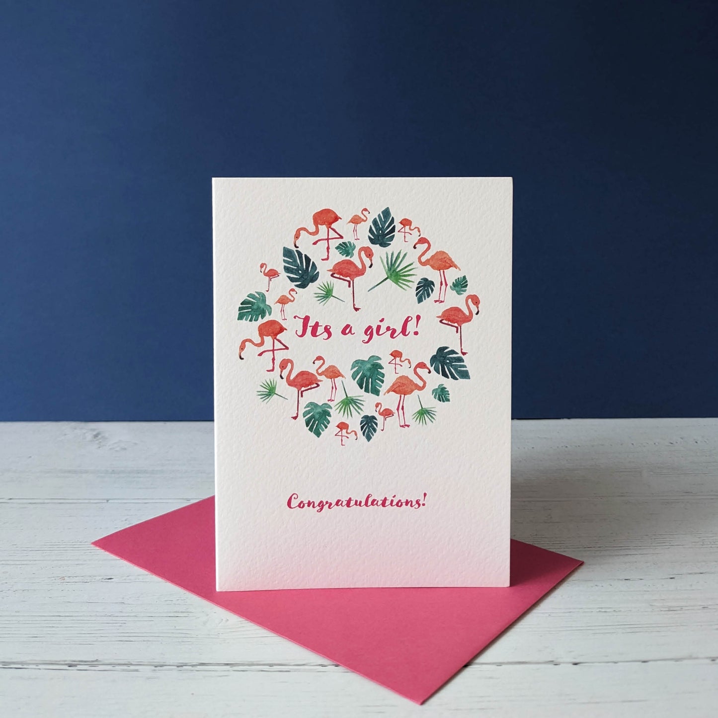 Greetings card - New baby - Its a girl - Flamingos