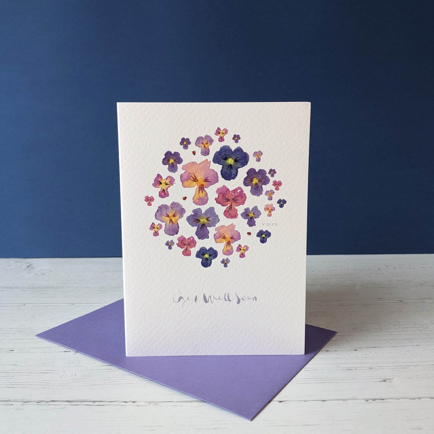 Greetings card - Get Well Soon - Violets