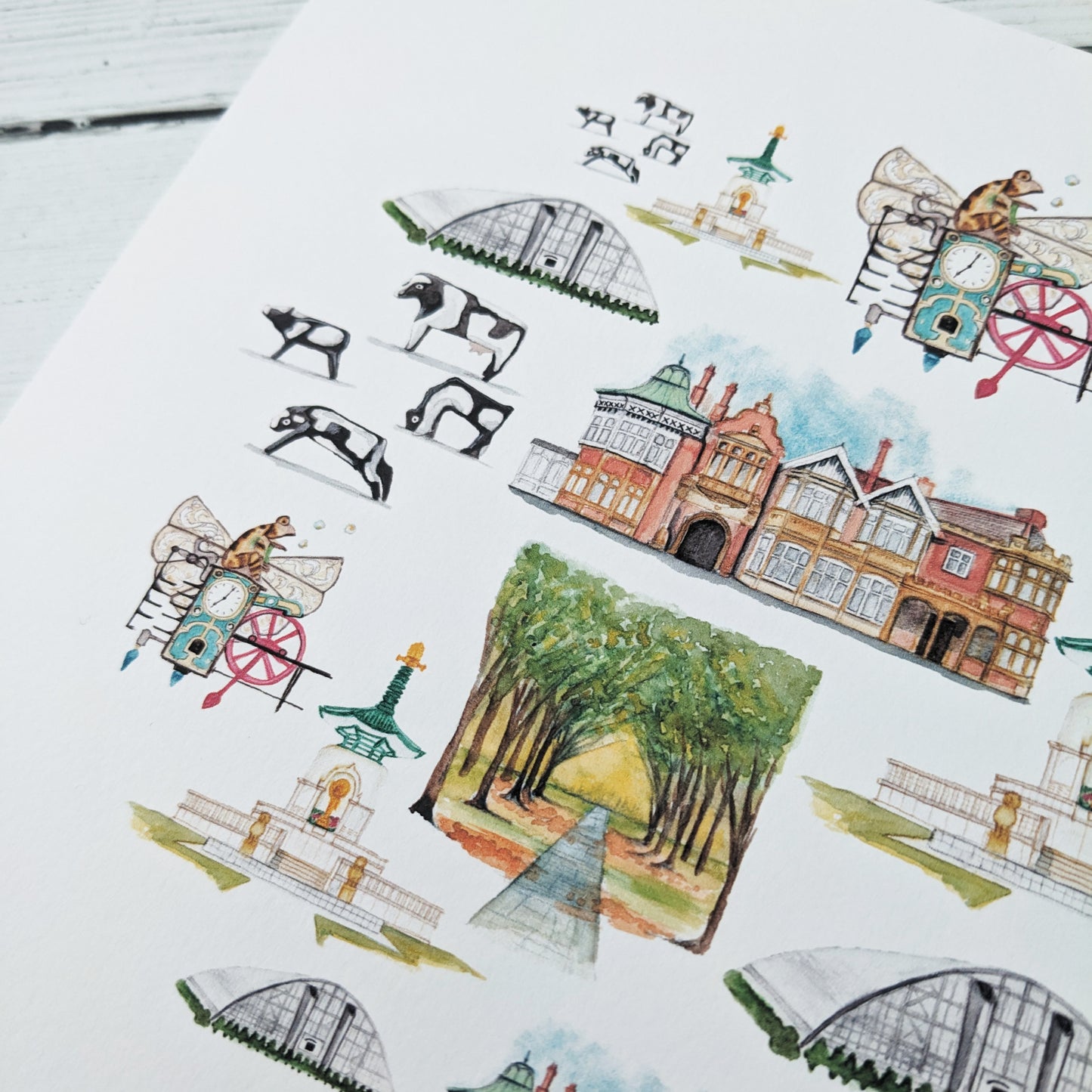 Watercolour Art Print - A Local Collection - Milton Keynes