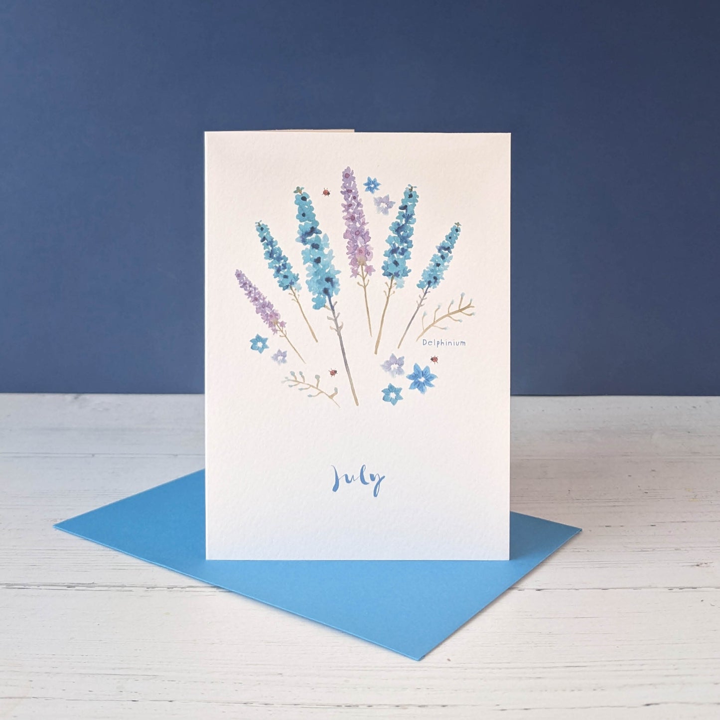 Personalised Greetings Card - Delphinium - July birth flower