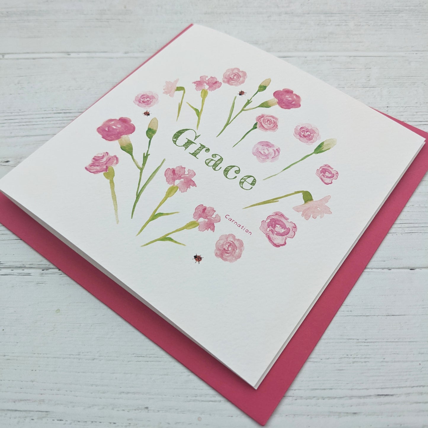 Personalised Greetings Card - Carnation - January birth flower
