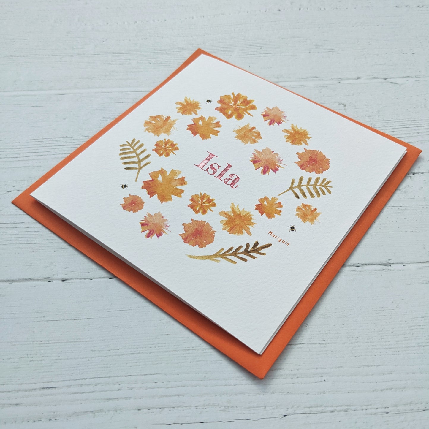 Personalised Greetings Card - Marigold - October birth flower