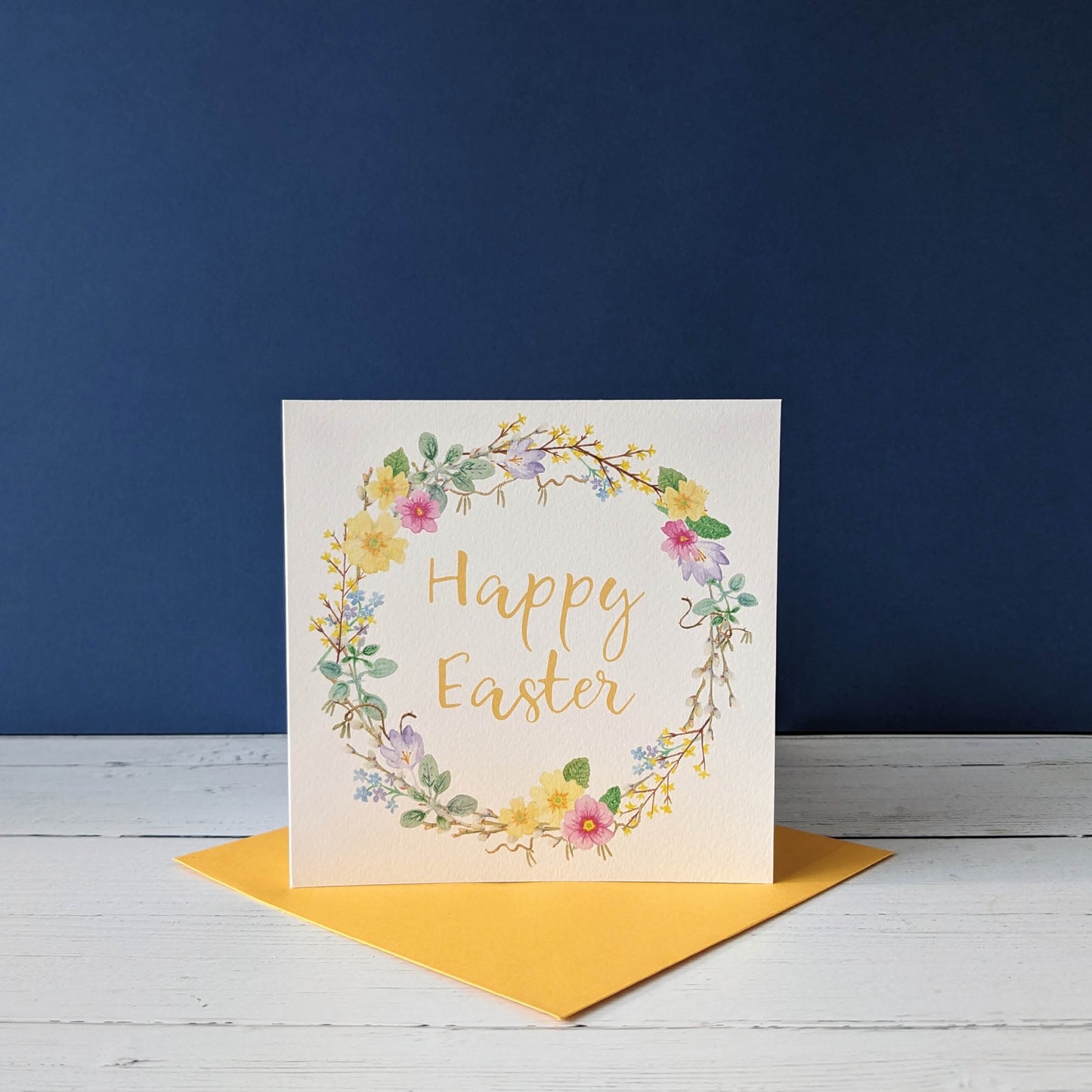 Square Greetings Card - Easter Wreath - Happy Easter