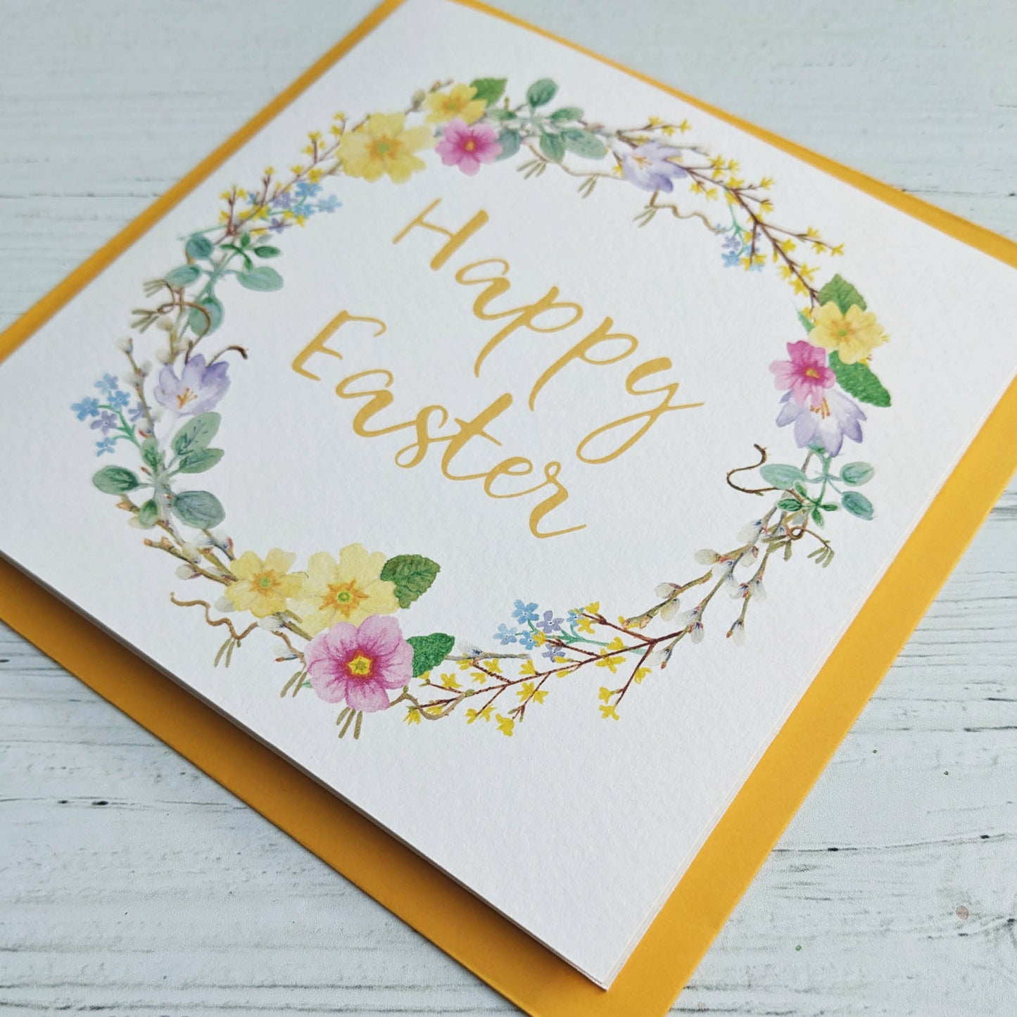 Square Greetings Card - Easter Wreath - Happy Easter