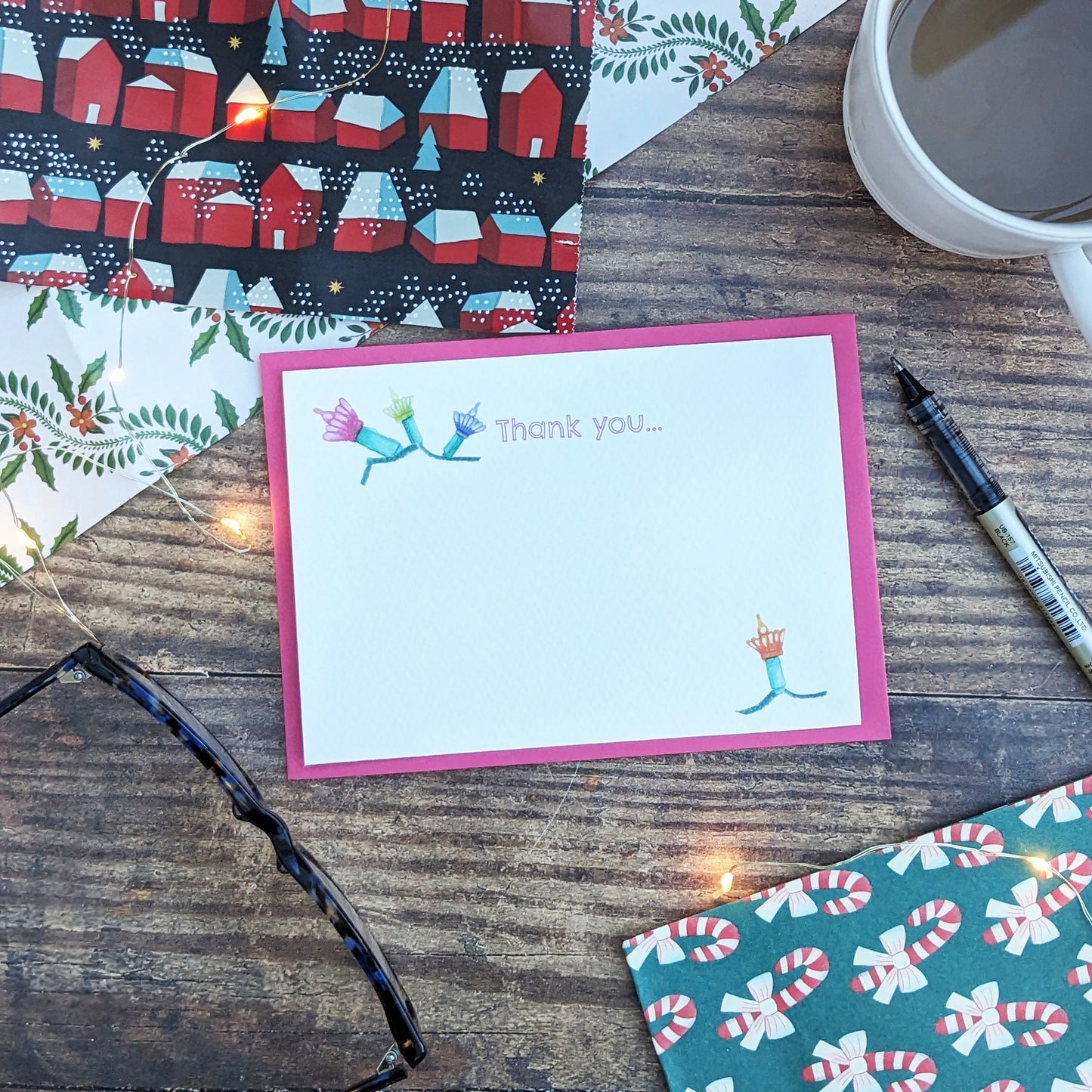 Christmas Thank You Cards - Fairy Lights - Pack of 6