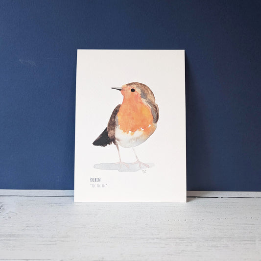 Watercolour Art Print - Garden Birds- Robin - A5