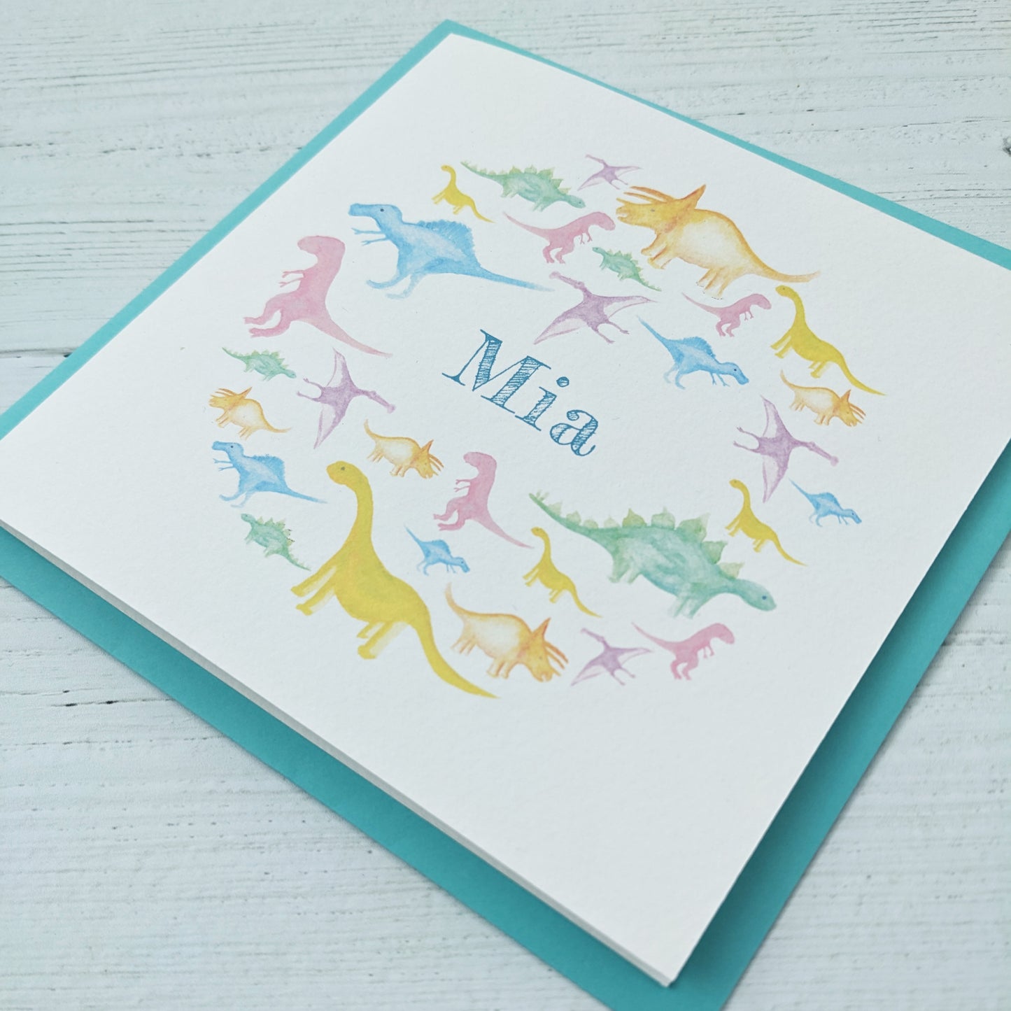 Personalised Greetings card - Dazzling Dinosaurs Pastel