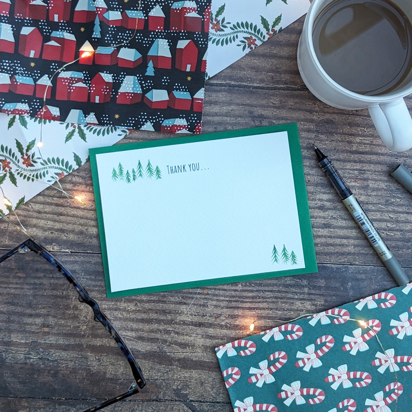 Christmas Thank You Cards - Christmas Trees - Pack of 6