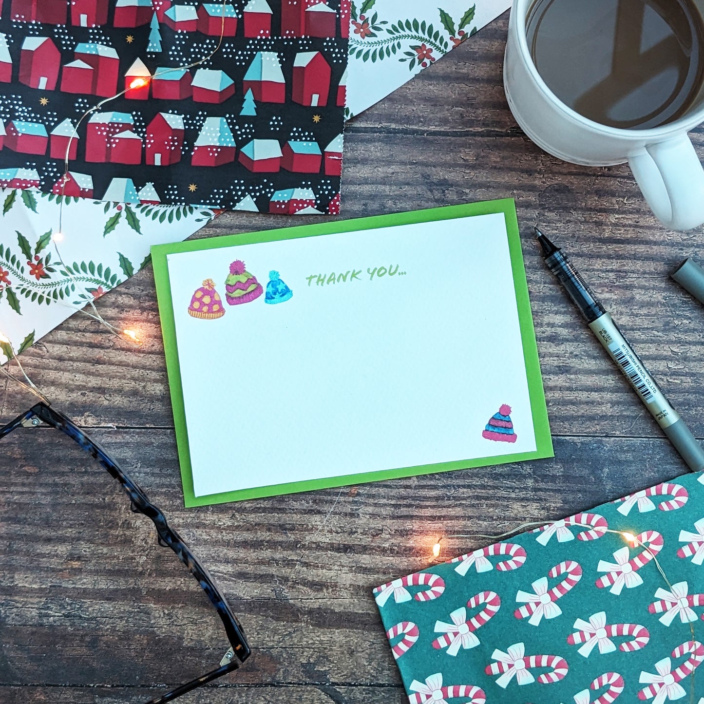 Christmas Thank You Cards - Woolly Hats - Pack of 6