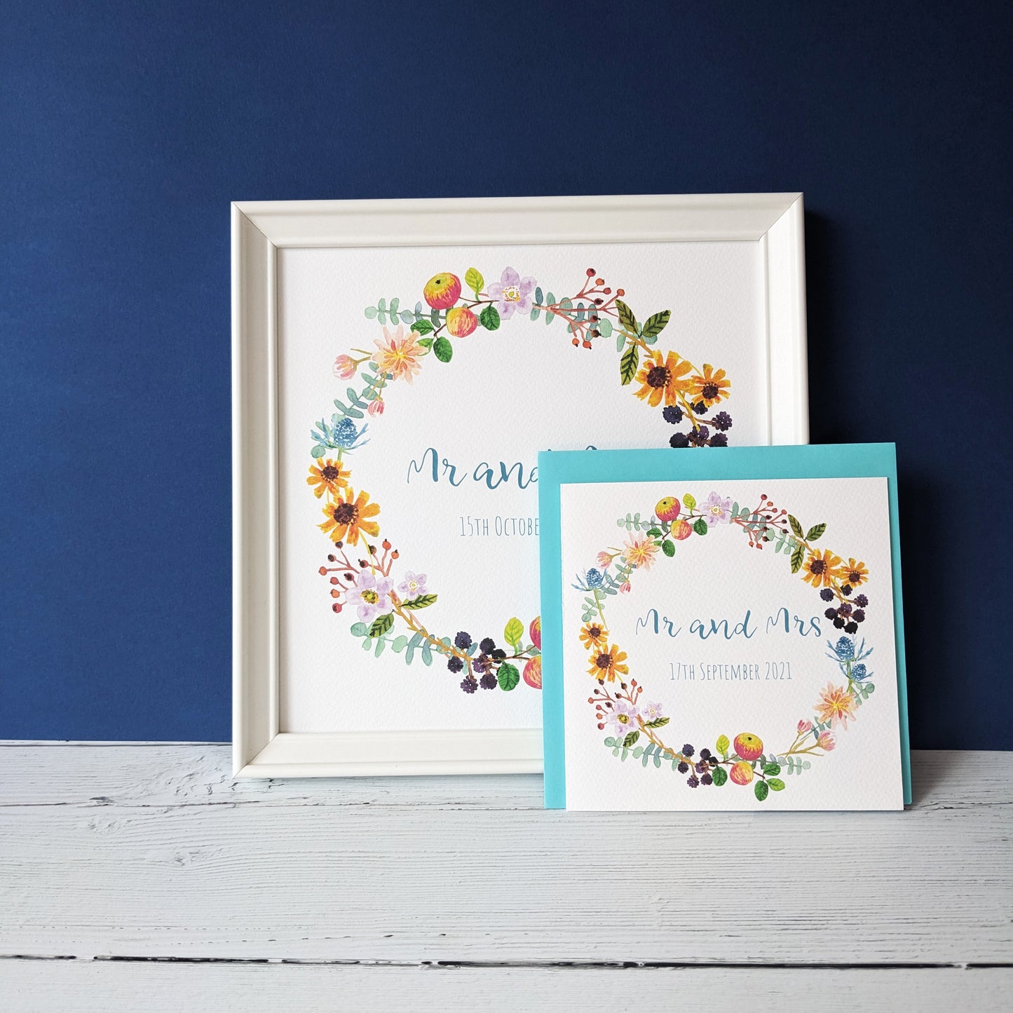 Personalised Autumn Floral Wreath Greetings Card
