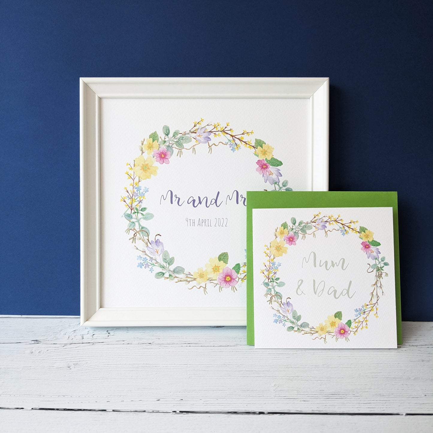 Personalised Spring Floral Wreath Art Print