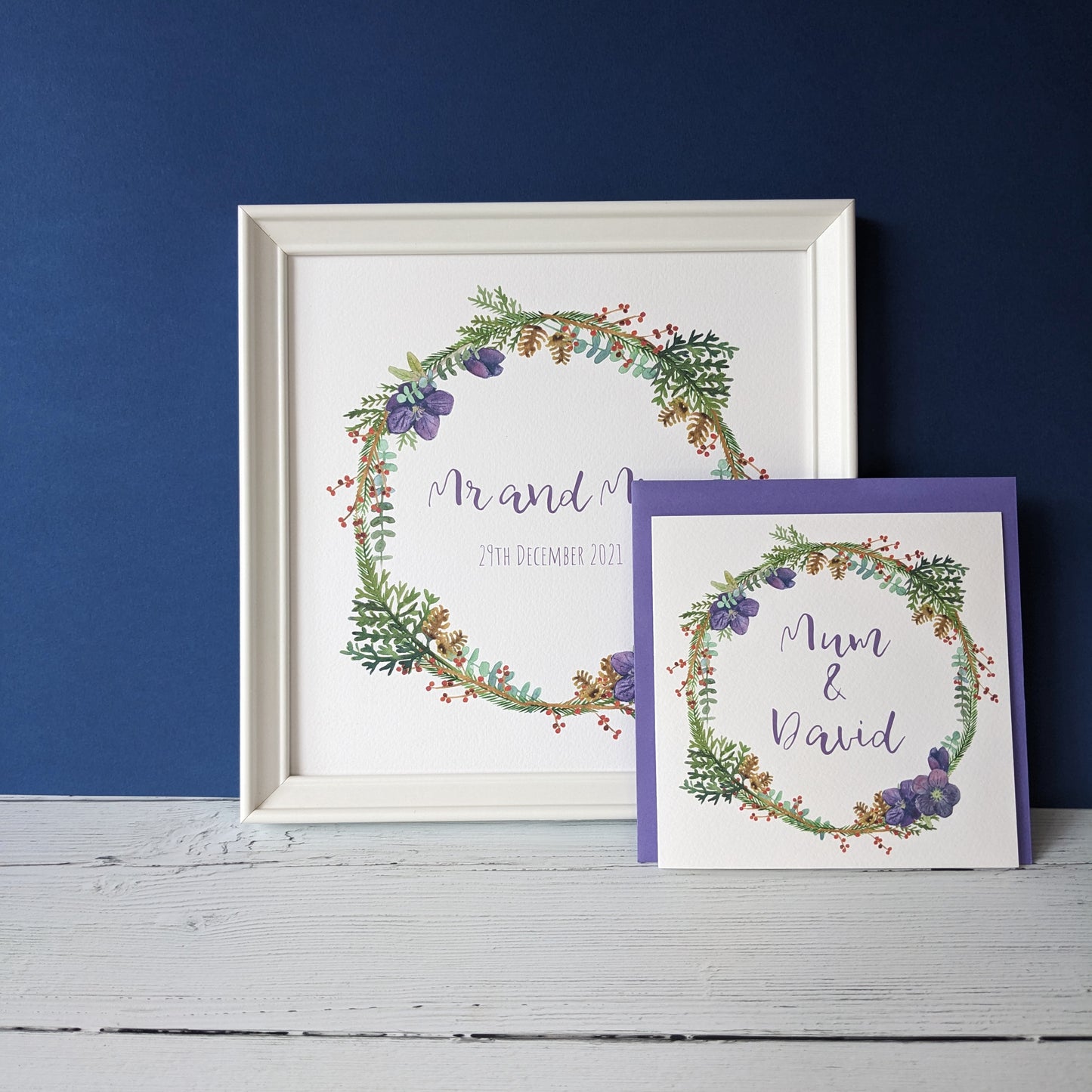 Personalised Winter Floral Wreath Art Print