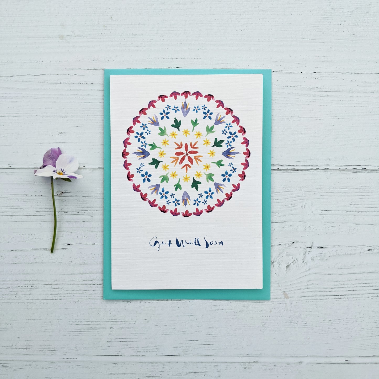 Greetings card - Get Well Soon - Rainbow flowers