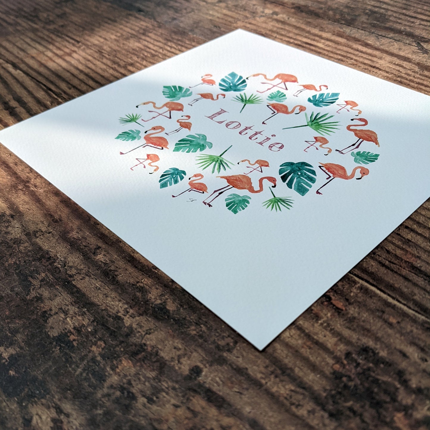 Personalised Watercolour Print - Fancy Flamingos