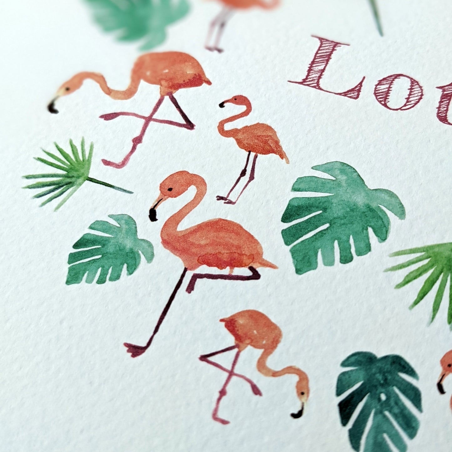 Personalised Watercolour Print - Fancy Flamingos