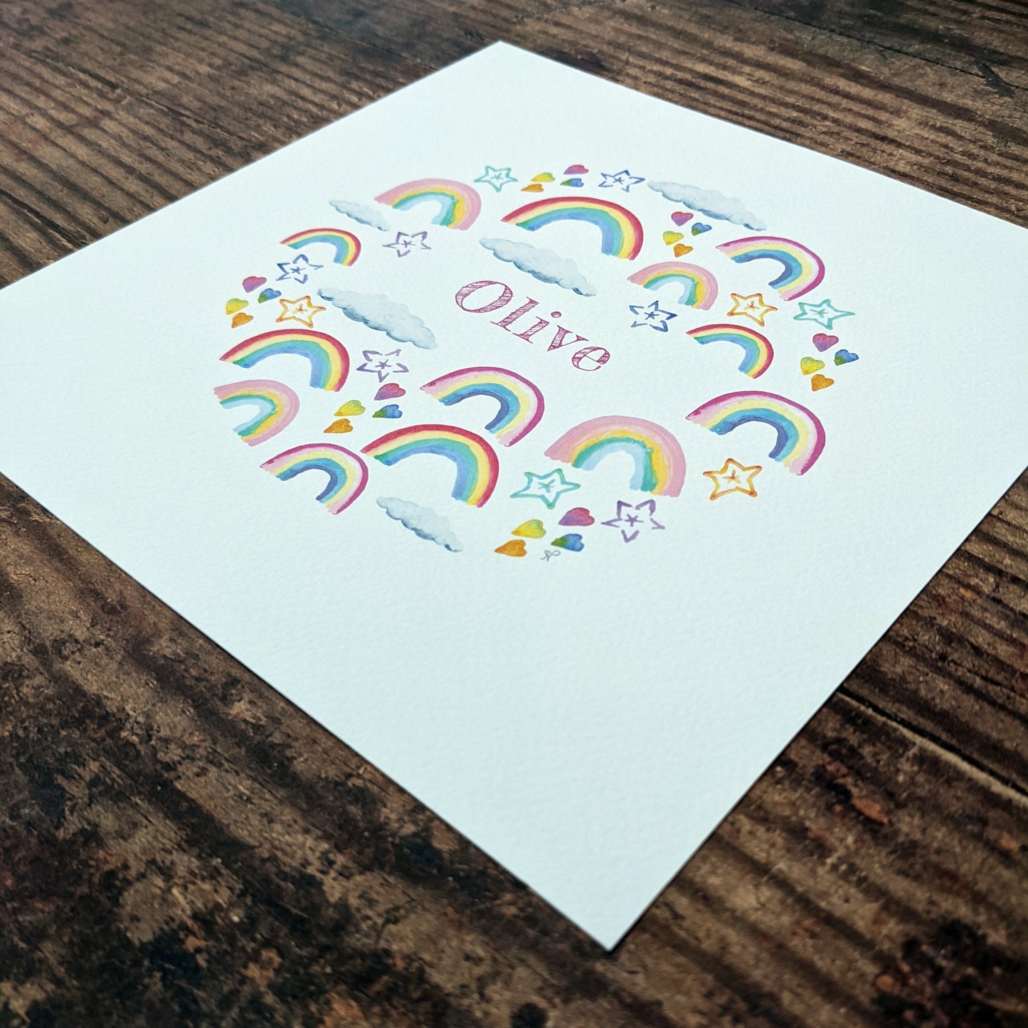 Personalised Watercolour Print - Rainbow Sky
