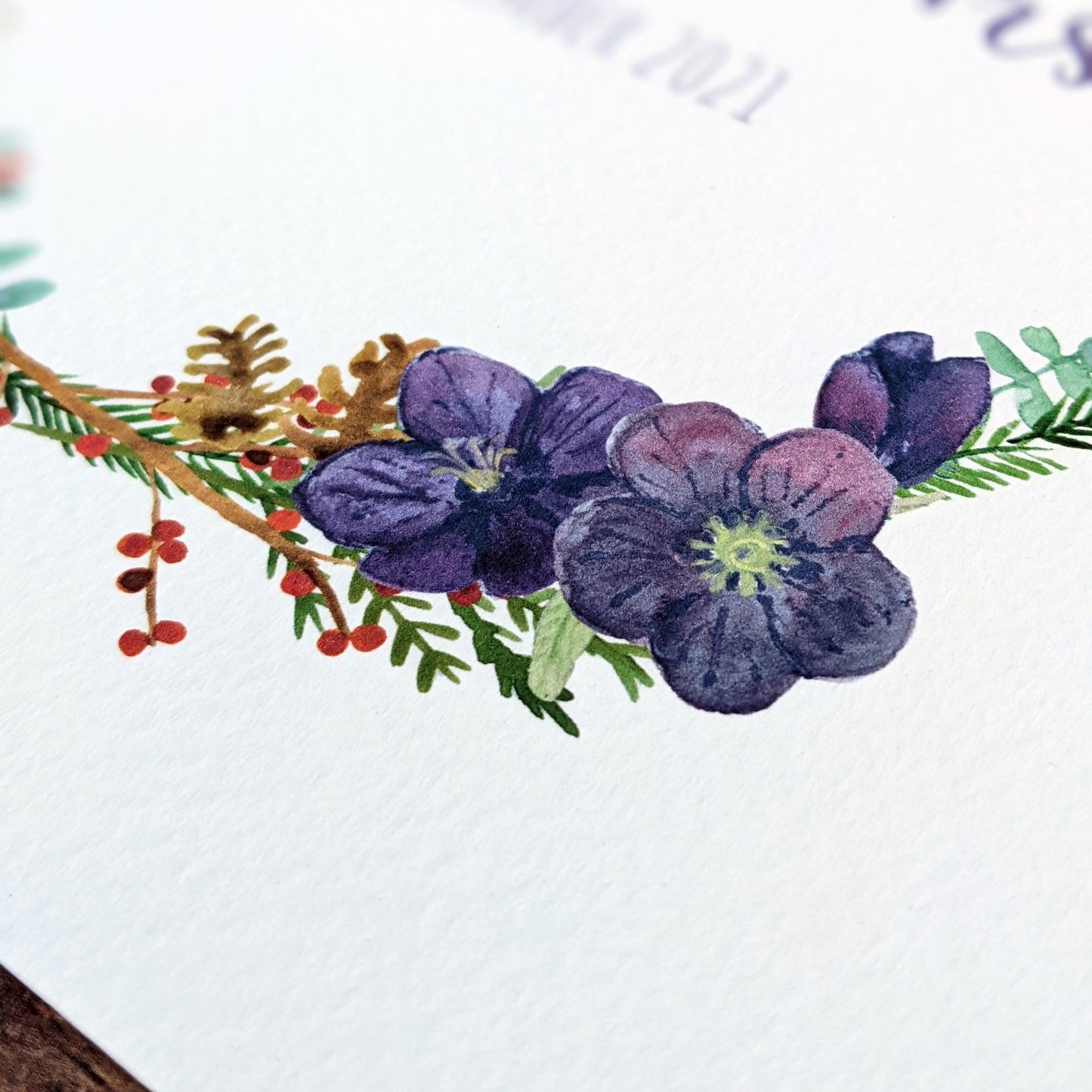 Personalised Winter Floral Wreath Art Print