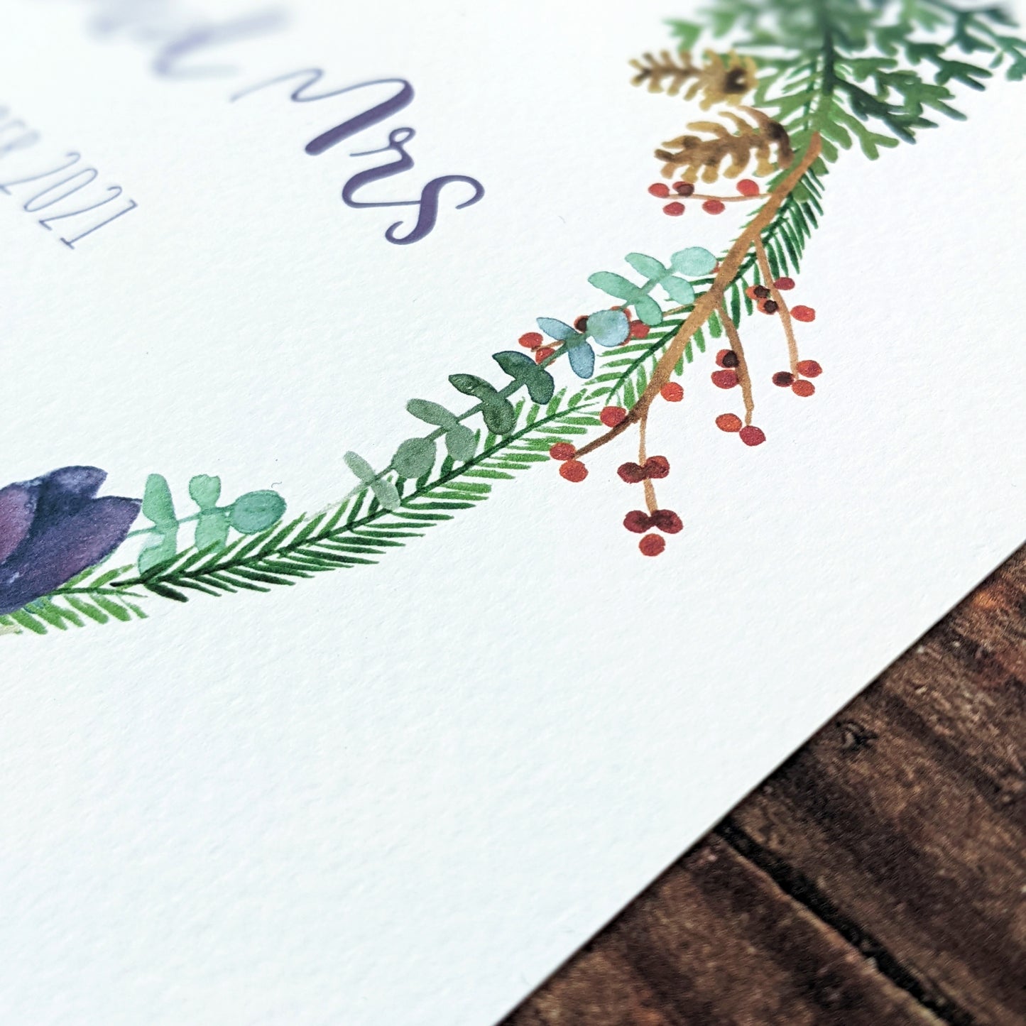 Personalised Winter Floral Wreath Art Print