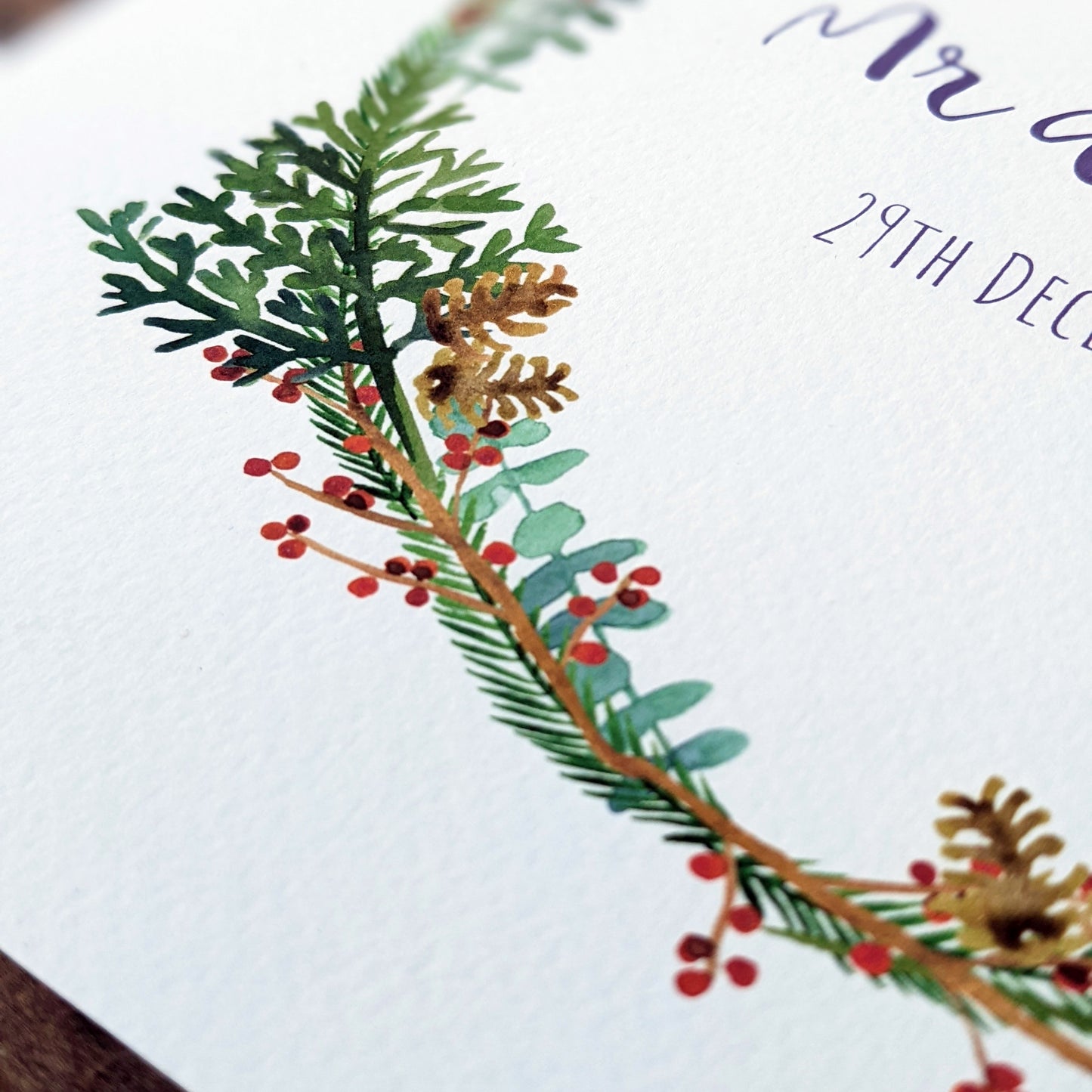 Personalised Winter Floral Wreath Art Print