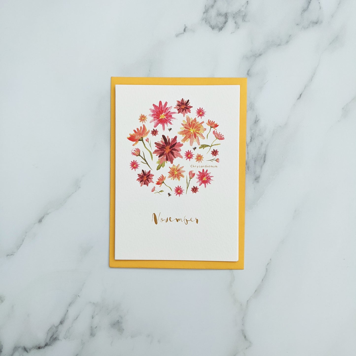 Greetings card - Chrysanthemum - November birth flower