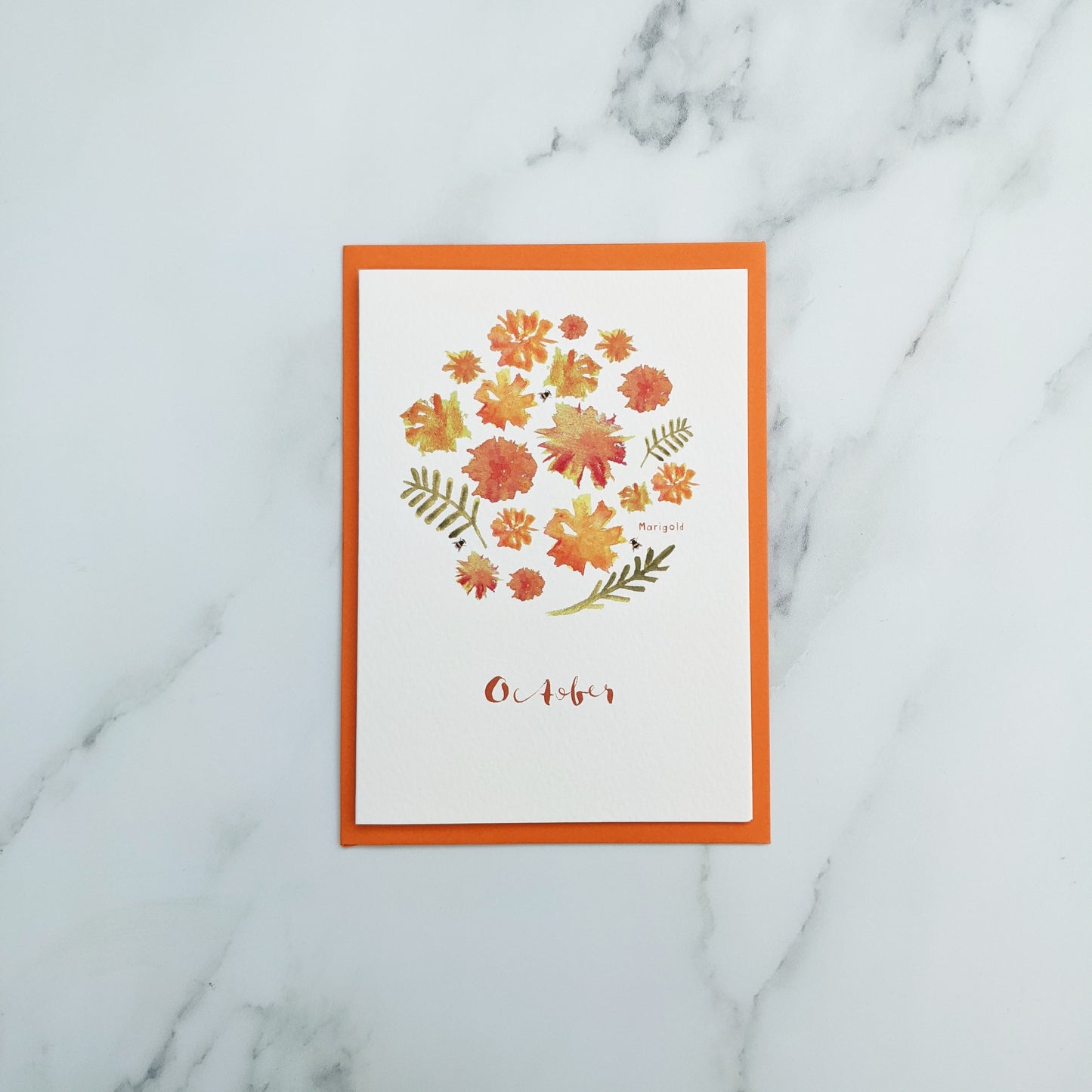 Greetings card - Marigold - October birth flower