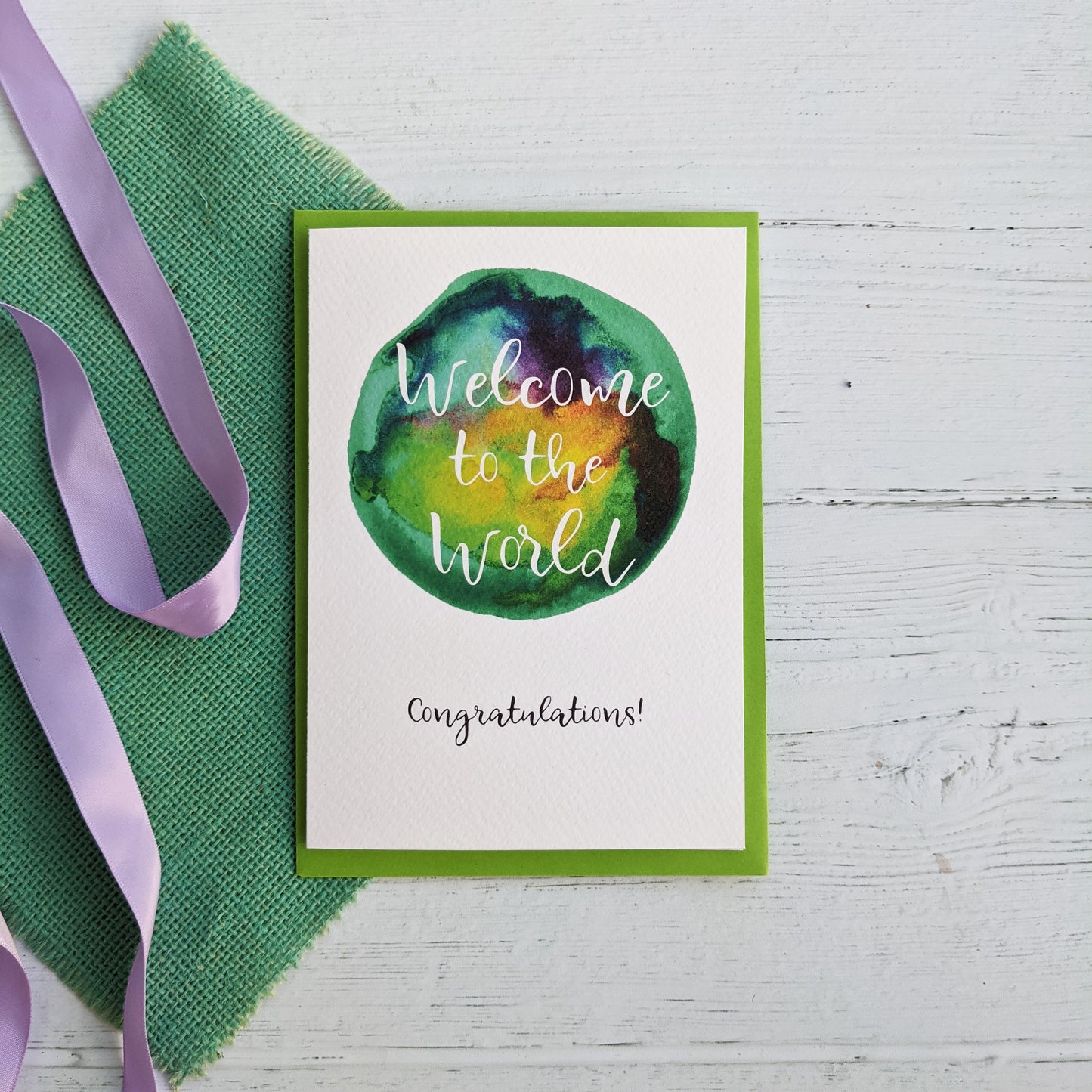 Greetings card - New baby - Welcome to the World - Green