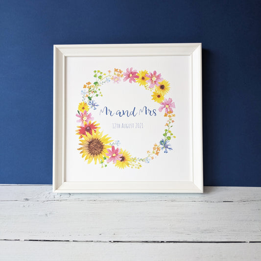 Personalised Summer Floral Wreath Art Print