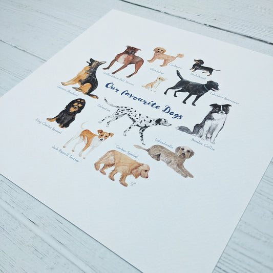 Watercolour Art Print - Favourite Doggies