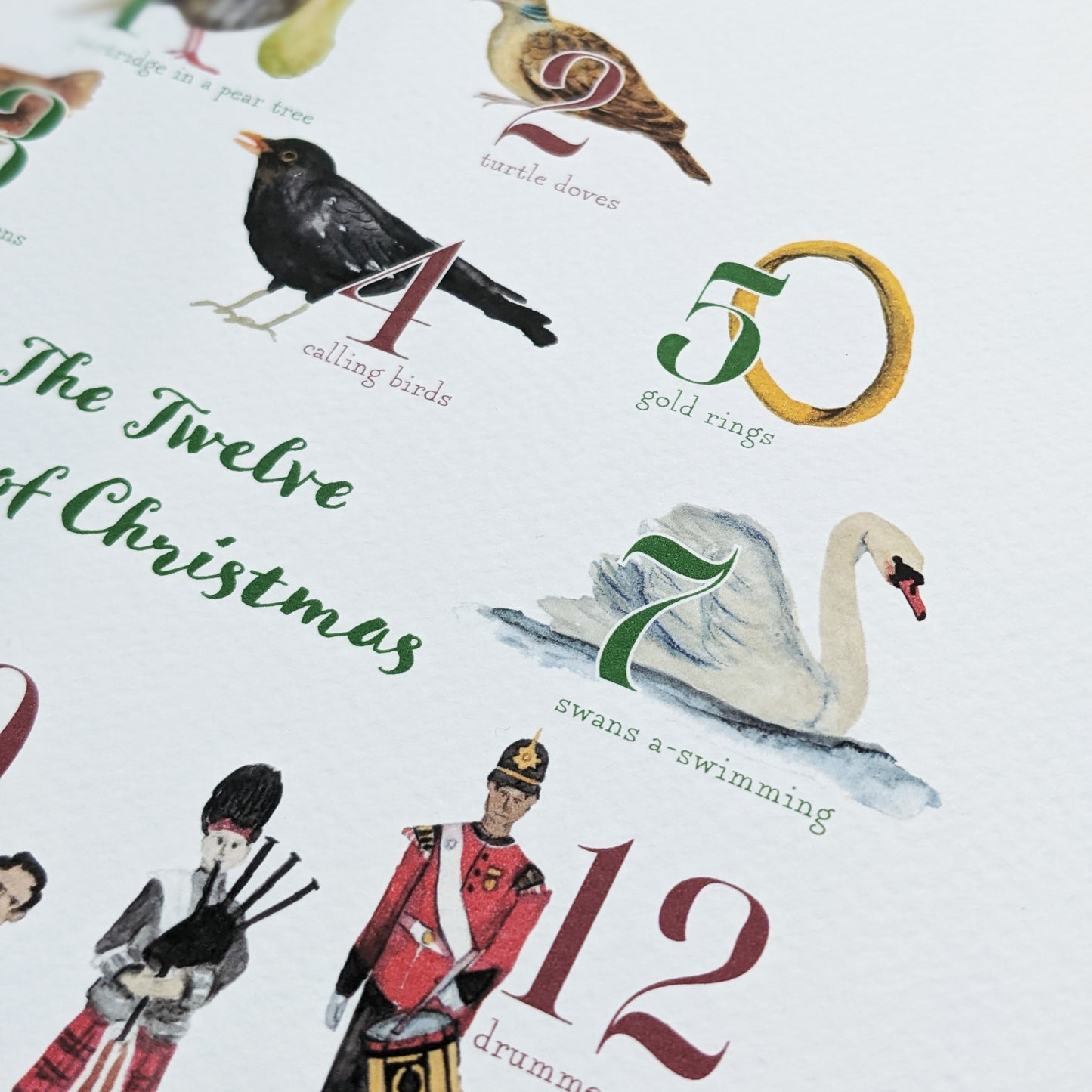 Festive Print Bundle - 12 days of Christmas print & dark green frame.