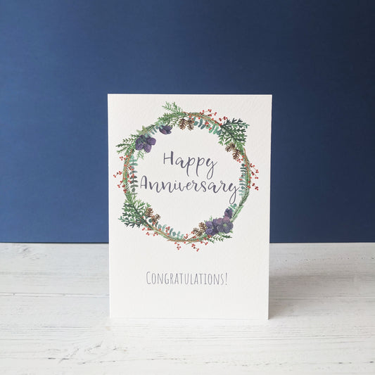 Greetings Card - Winter Wreath - Happy Anniversary